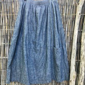 Eileen Fisher Hemp Cotton Pocket Blue Skirt